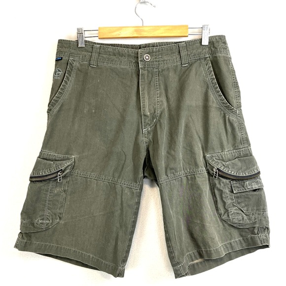 Kuhl Other - KUHL Mens Cargo Shorts Size 34 Green Patina Dye 12" Inseam Embroidered
